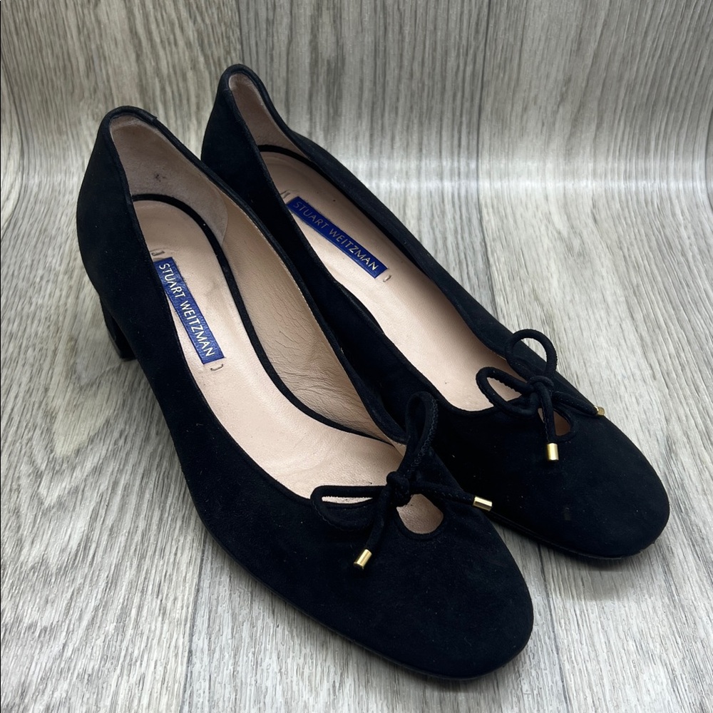 Stuart Weitzman Black Suede Bow Flats